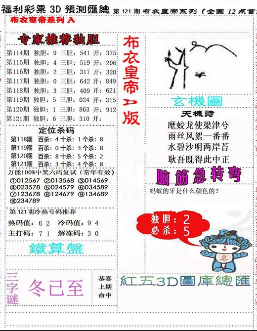 3d布衣皇帝第2025121期三字谜：冬已至