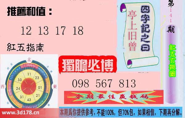 第2025141期3d红五玄机图四字记之曰：亭上旧曾