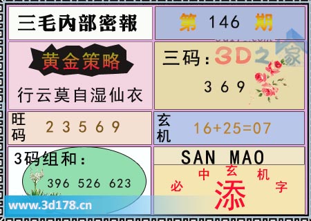 第2025146期3d三毛内部密报三码推荐：369