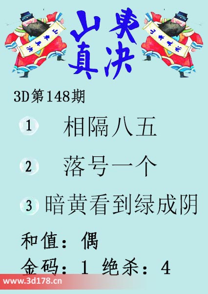 3d山东真诀图第2025148期推荐和值：偶