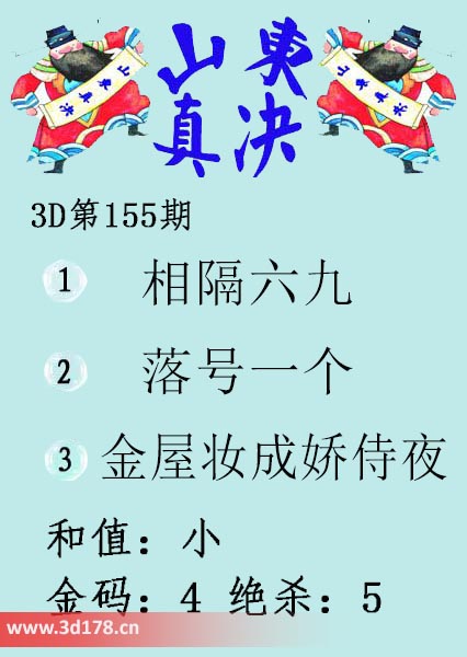 3d山东真诀图第2025155期和值:小