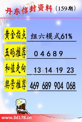 丹东信封资料图3d第2025159期五码推荐：04689