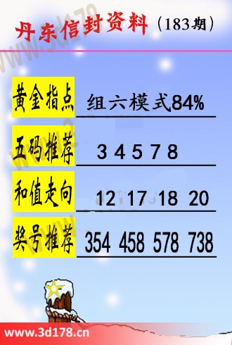 丹东信封资料图3d第2025183期黄金指点：组六模式84%