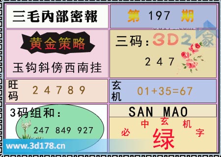 第2025197期3d三毛内部密报三码推荐：247
