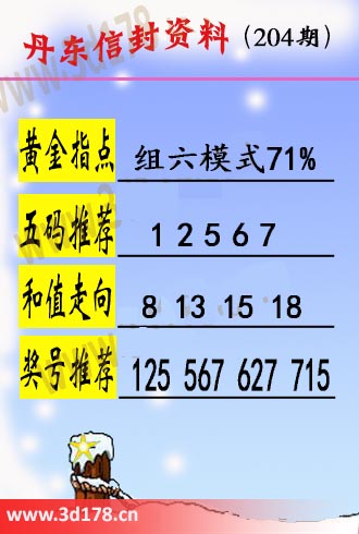 丹东信封资料图3d第2025204期黄金指点：组六模式71%