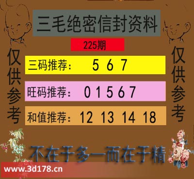 3d第2025225期三毛绝密信封资料图旺码推荐：01567