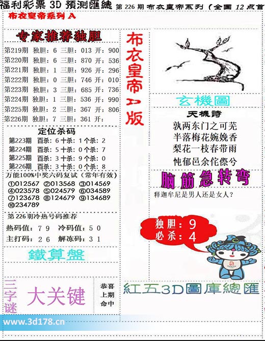 3d布衣皇帝第2025226期解冻码：3 1