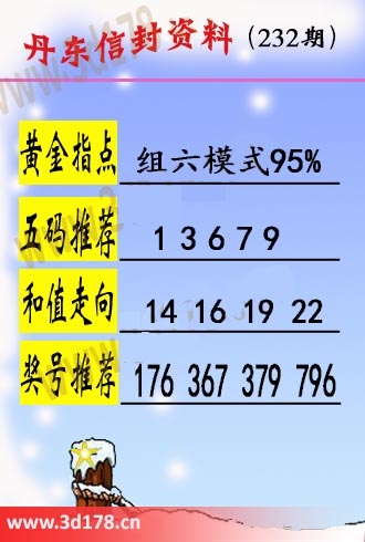 丹东信封资料图3d第2025232期黄金指点：组六模式95%