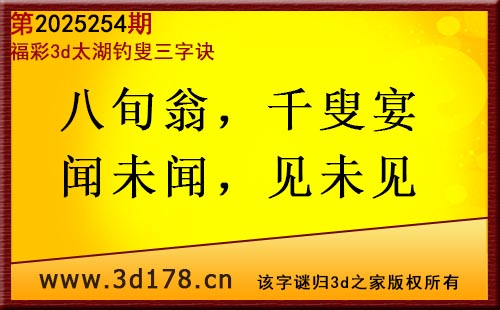 3d第2025254期太湖图库解字谜：八旬翁，千叟宴