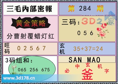 3d第2025284期三毛绝密信封资料图旺码推荐:02567
