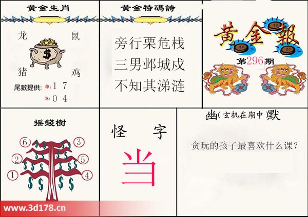 3d第2025296期黄金报黄金生肖：龙鼠猪鸡
