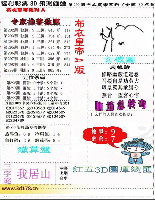 3d布衣皇帝第2025299期冷码值:1 4