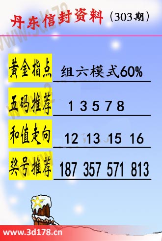 丹东信封资料图3d第2025303期黄金指点:组六模式60%