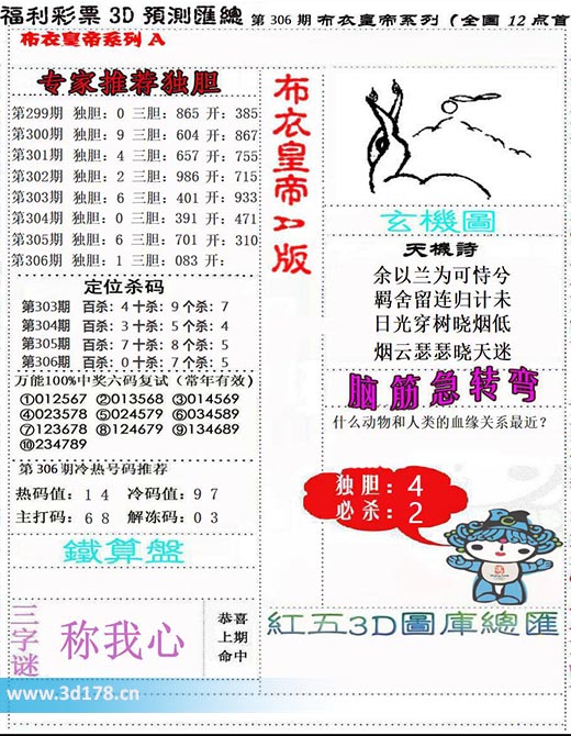 3d布衣皇帝第2025306期冷码值:9 7