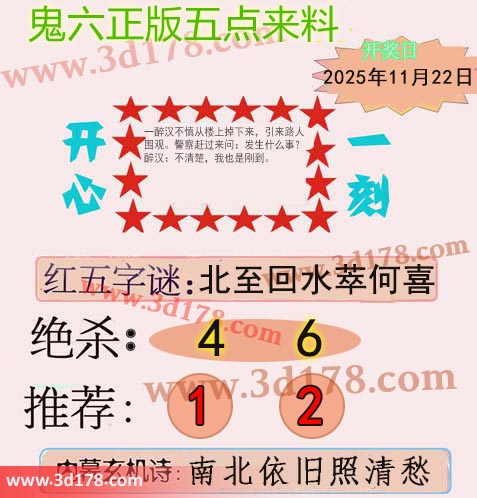 鬼六五点来料3d第2025312期两胆码推荐：1 2