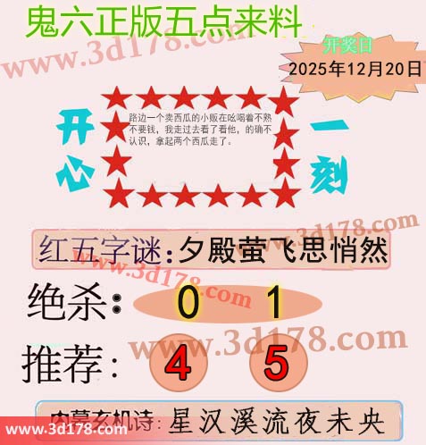 鬼六五点来料3d第2025340期内幕玄机诗：星汉溪流夜未央