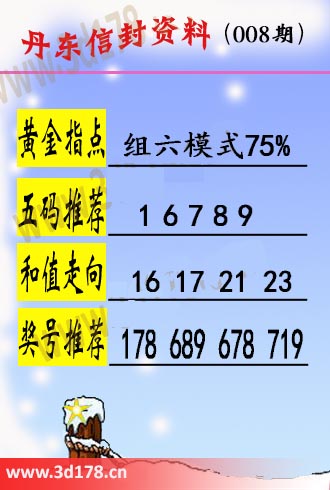 丹东信封资料图3d第2026008期黄金指点：组六模式75%