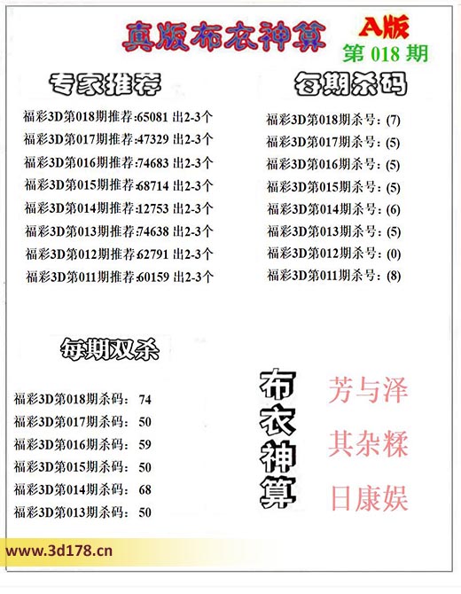 3d第2026018期布衣神算推荐：杀号7