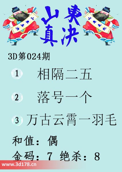 3d山东真诀图第2026024期和值：偶