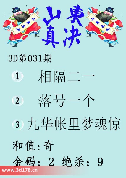3d山东真诀图第2026031期和值：奇