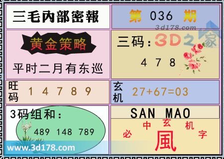 3d第2026036期三毛内部密报图旺码推荐：14789