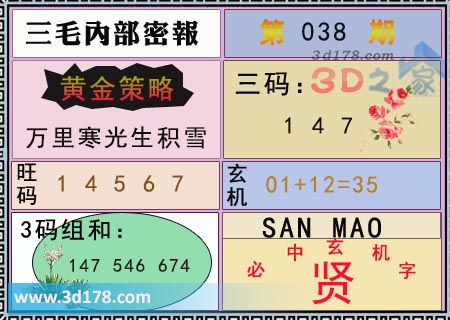 3d第2026038期三毛内部密报图三码推荐:147