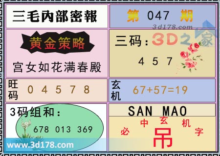 3d第2026047期三毛内部密报图旺码推荐：04578