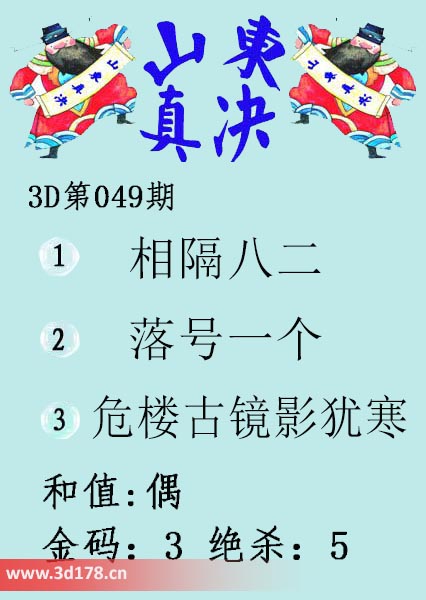 3d山东真诀图第2026049期绝杀：5