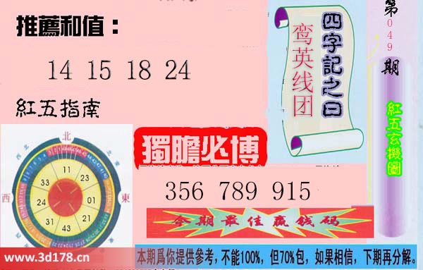 第2026049期3d红五玄机图四字记之曰：鸾英线团