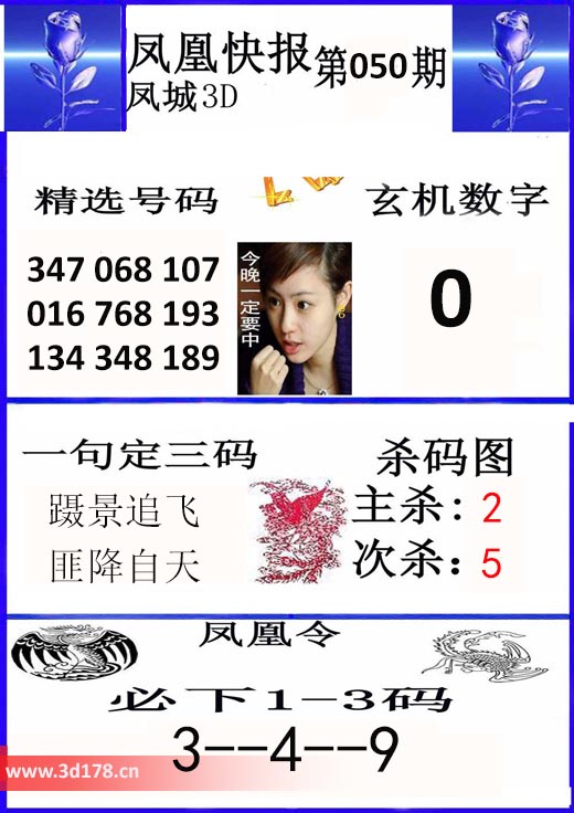3d凤凰快报第2026050期凤凰令：必下1-3码 3--4--9