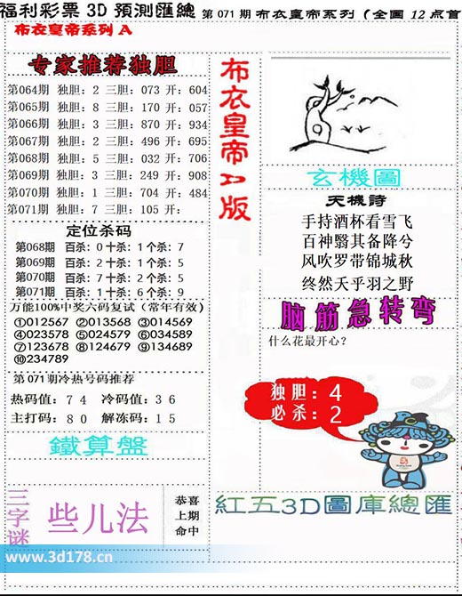 3d布衣皇帝第2026071期解冻码:1 5