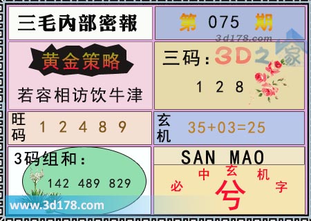 3d第2026075期三毛内部密报图旺码推荐：13568