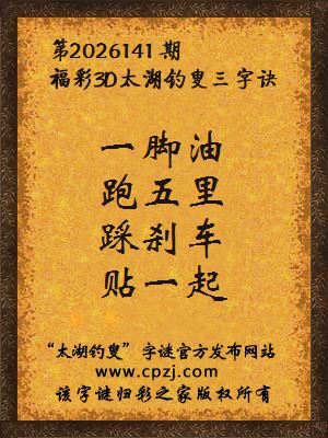 3d第2026141期太湖图库解字谜：踩刹车，贴一起