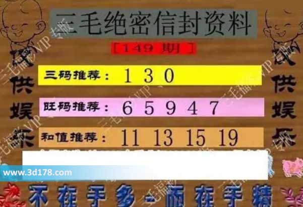 3d第2026149三毛绝密信封资料图胆码推荐：013