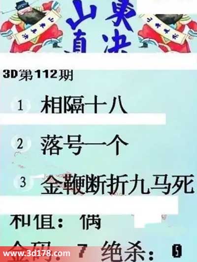 3d山东真诀图第2025112期绝杀：0