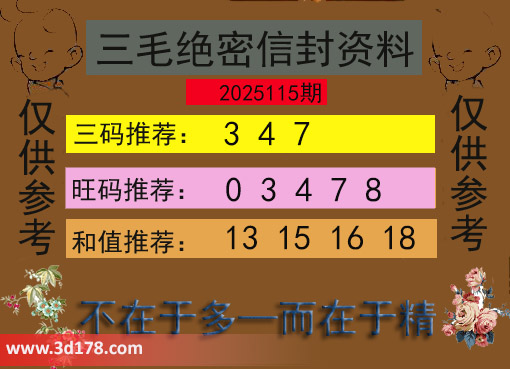 3d第2025115期三毛绝密信封资料图旺码推荐：12469
