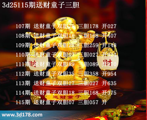 3d送财童子图第2025115期推荐：三胆057