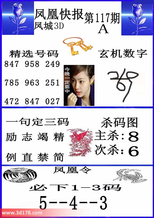 3d凤凰快报第2025117期玄机数字：269