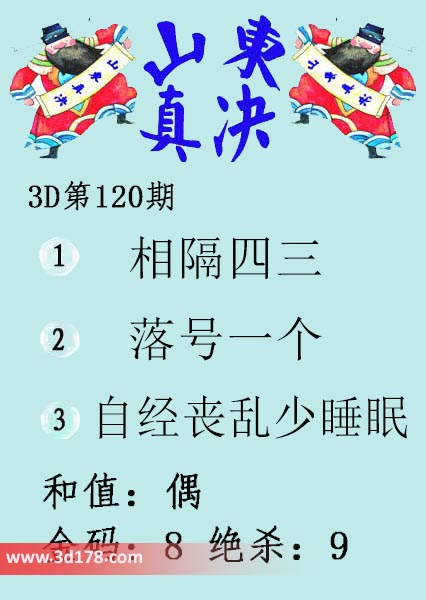 3d山东真诀图第2025120期推荐和值：偶