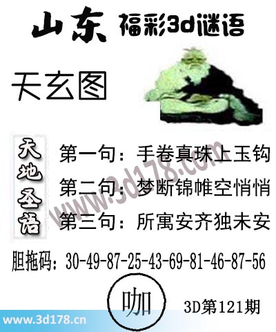 3d第2025121期丹东天玄图第一句：手卷真珠上玉钩