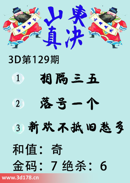 3d山东真诀图第2025126期推荐和值：偶