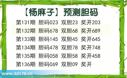 杨麻子胆码图3d第2025136期推荐：双胆看09