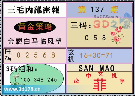 第2025137期3d三毛内部密报必中玄机字：菲