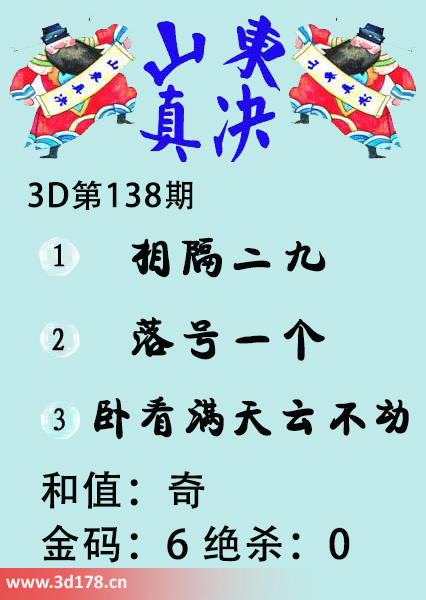 3d山东真诀图第2025138期推荐和值：奇