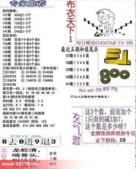 3d布衣天下第2025141期百位杀一码：0