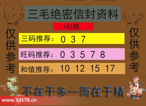 3d第2025142期三毛绝密信封资料图三码推荐：037