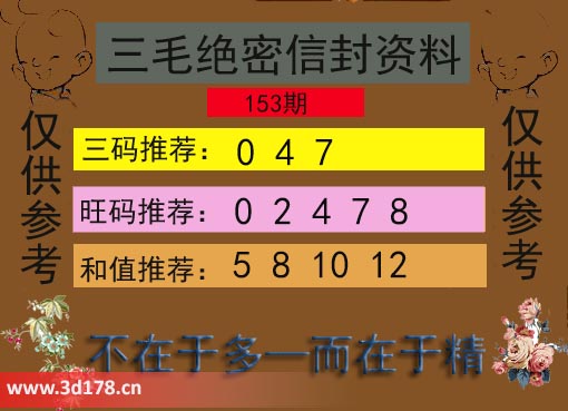 3d第2025153期三毛绝密信封资料图三码推荐：047