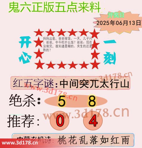鬼六五点来料3d第2025154期红五字谜：中间突兀太行山