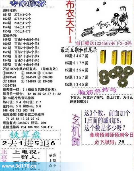3d布衣天下第2025155期百位杀一码:1