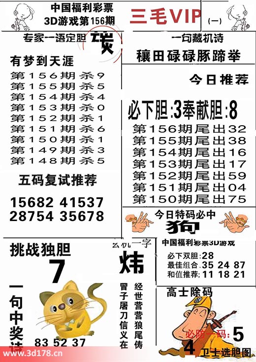 三毛图库3d第2025156期奉献胆：8